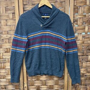 GAP Men's Charcoal Sweater with Multicolor Stripes